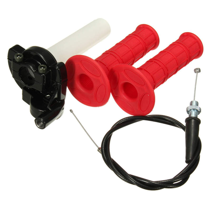 Empuñaduras de acelerador de 22 mm y 7/8 pulgadas con cable de acción rápida para 110 cc 125 cc Pit Dirt Bike Red