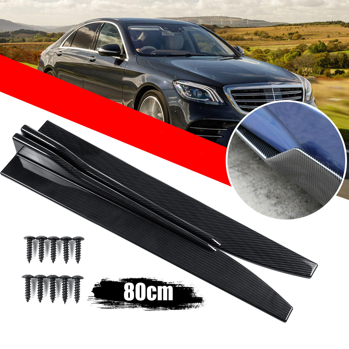 2 X Universal Gloss Black or Carbon Fiber Style Car Side Skirt Rocker Splitters Canard Diffuser Winglet Wings