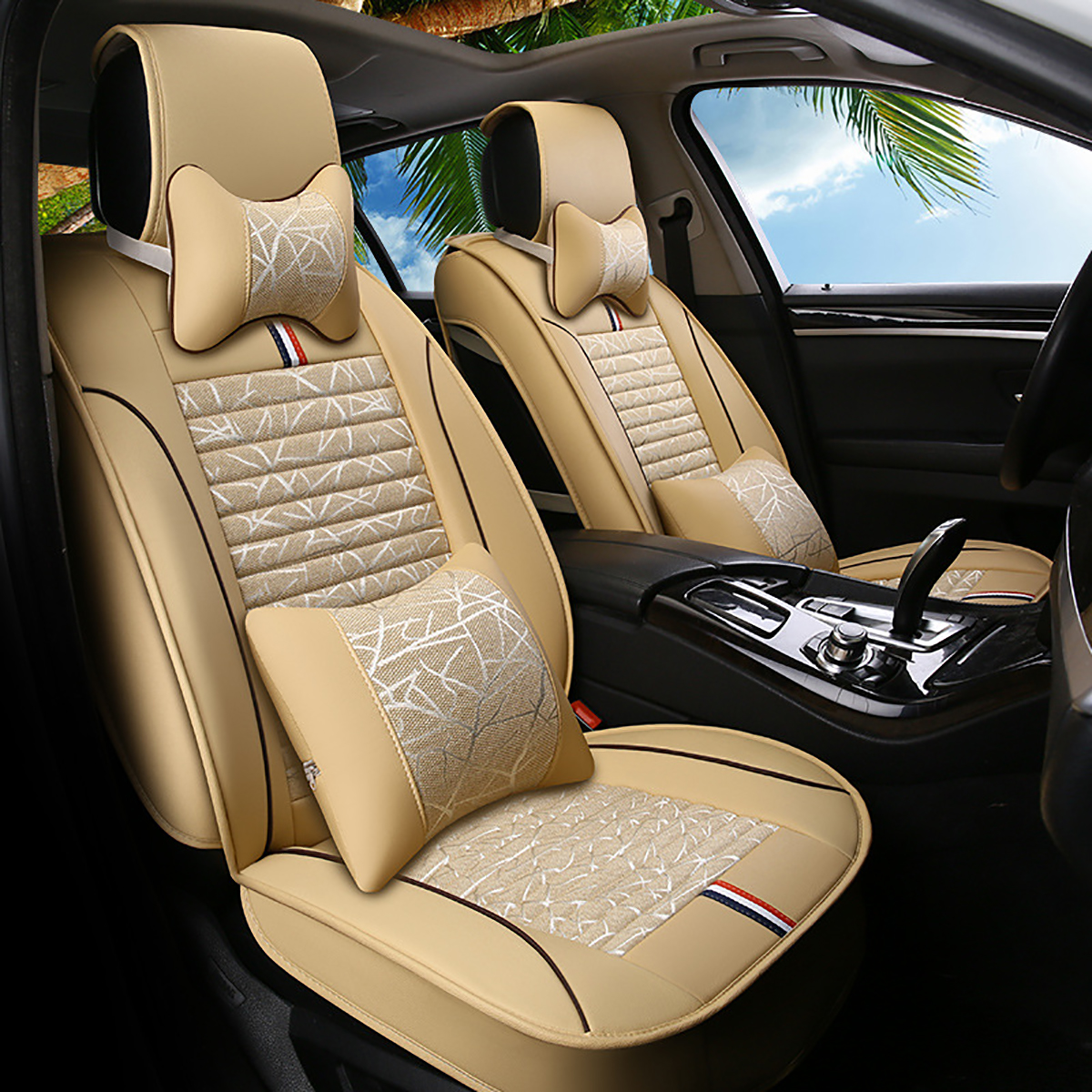 Funda de asiento de coche completa Universal de lujo, reposacabezas, cojín de coche, alfombrilla y 2 almohadas