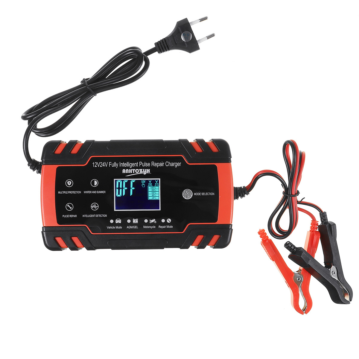 Enusic™ 12/24V 8A Red Touch Screen Pulse Repair LCD Battery Charger for Car Motorcycle Lead Acid Battery Agm Gel Wet