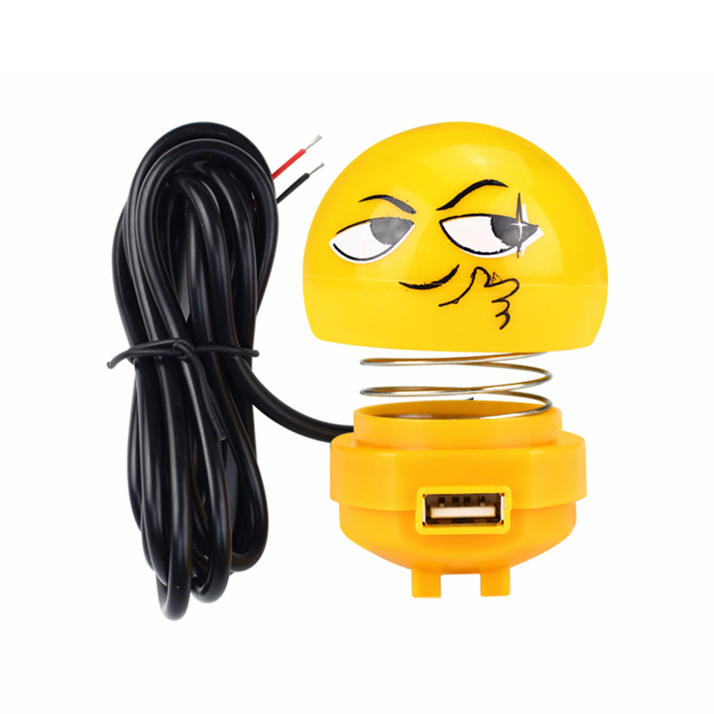 Spring Shaking Head Doll Cargador USB con espejo de luz Decoración de dibujos animados Paquete de emoticonos para motocicleta Scooter eléctrico