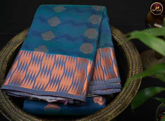 Jacquard Pattern Peacock Blue Kanchipuram Silk Saree – Sundari Silks