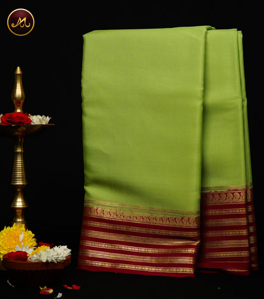 Parrot Green Mysore Crepe Silk Saree