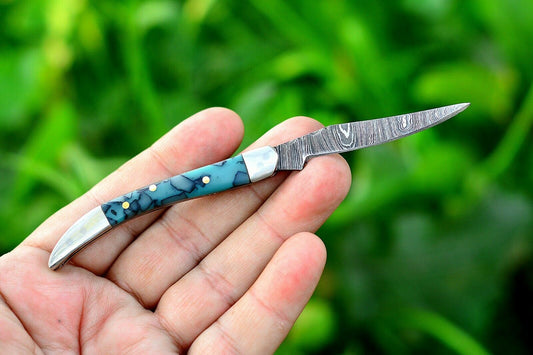 Texas Toothpick Handmade Damascus Steel Folding Pocket KnifeMulti