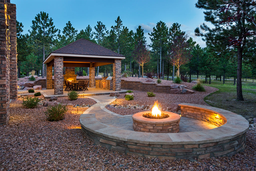 Backyard oasis with firepit and coordinating products.