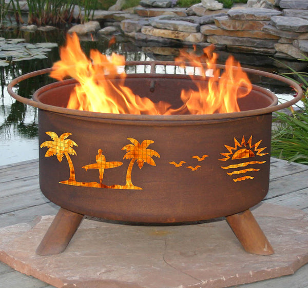 Steel fire bowl on the patio.