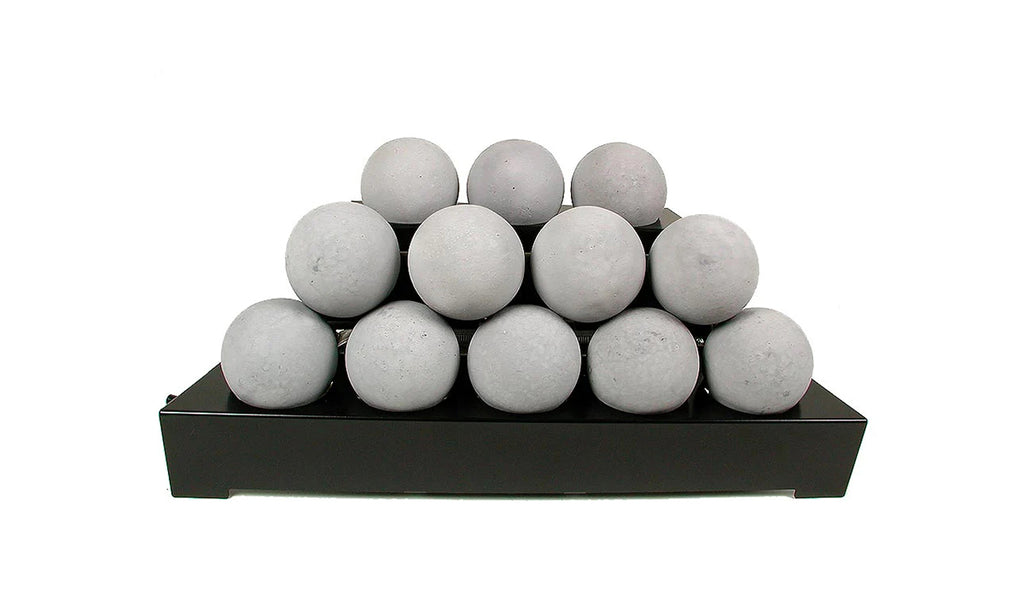 Fireballs in gray stone for a gas fireplace.
