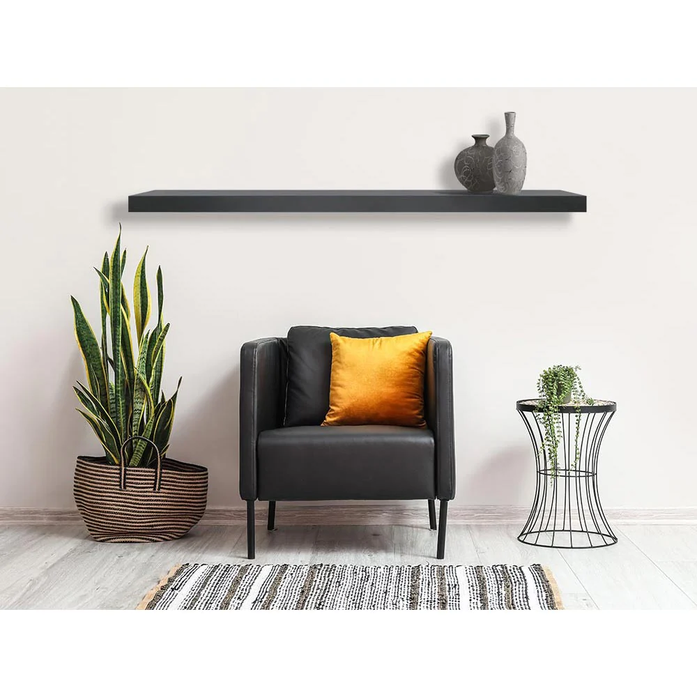Metal mantel shelf installed in a small living space.