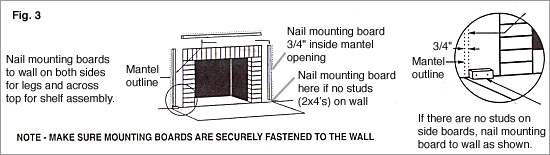 Step 3 - Install Mounting Boards (mounting boards not included with the fireplace mantel kits)