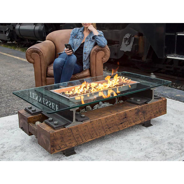The Trackside Fire Pit Table w/ Integrated Sound System.