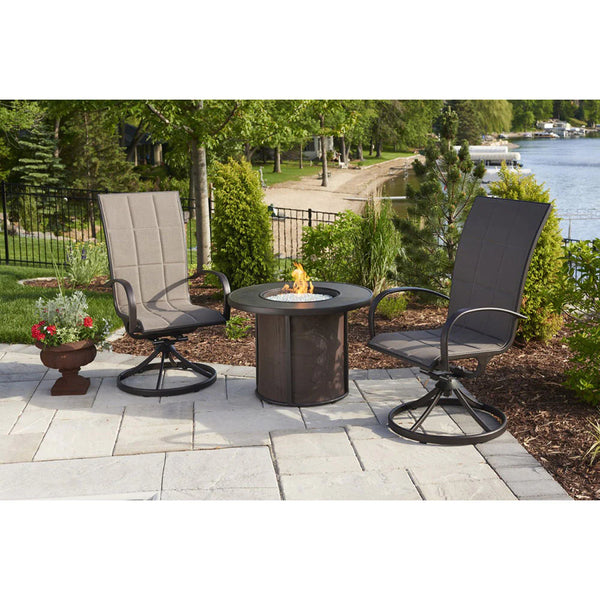 The Stonefire 32-inch Gas Fire Pit and chairs.