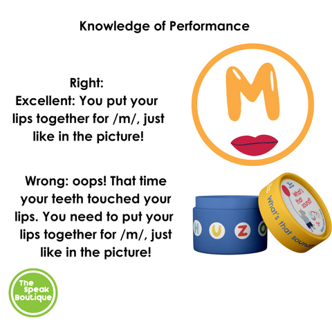 M Card from What's that Sounds? Speech Sound Cards with text: Right:  Excellent: You put your  lips together for /m/, just like in the picture! Wrong: oops! That time your teeth touched your lips. You need to put your  lips together for /m/, just like in the picture!