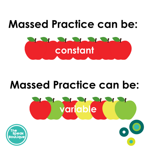 massed practice shown in different coloured apples to illustrate constant vs. variable