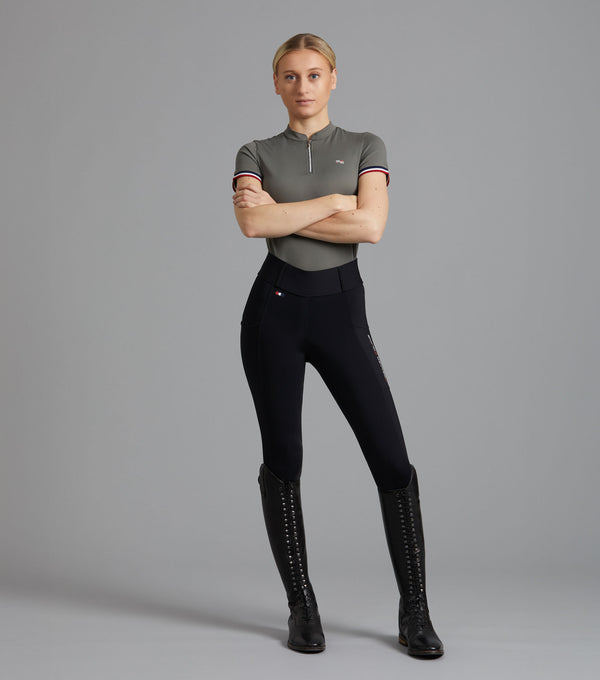 PE Ronia Ladies Gel Pull On Riding Tights (phone pocket) - grey, navy