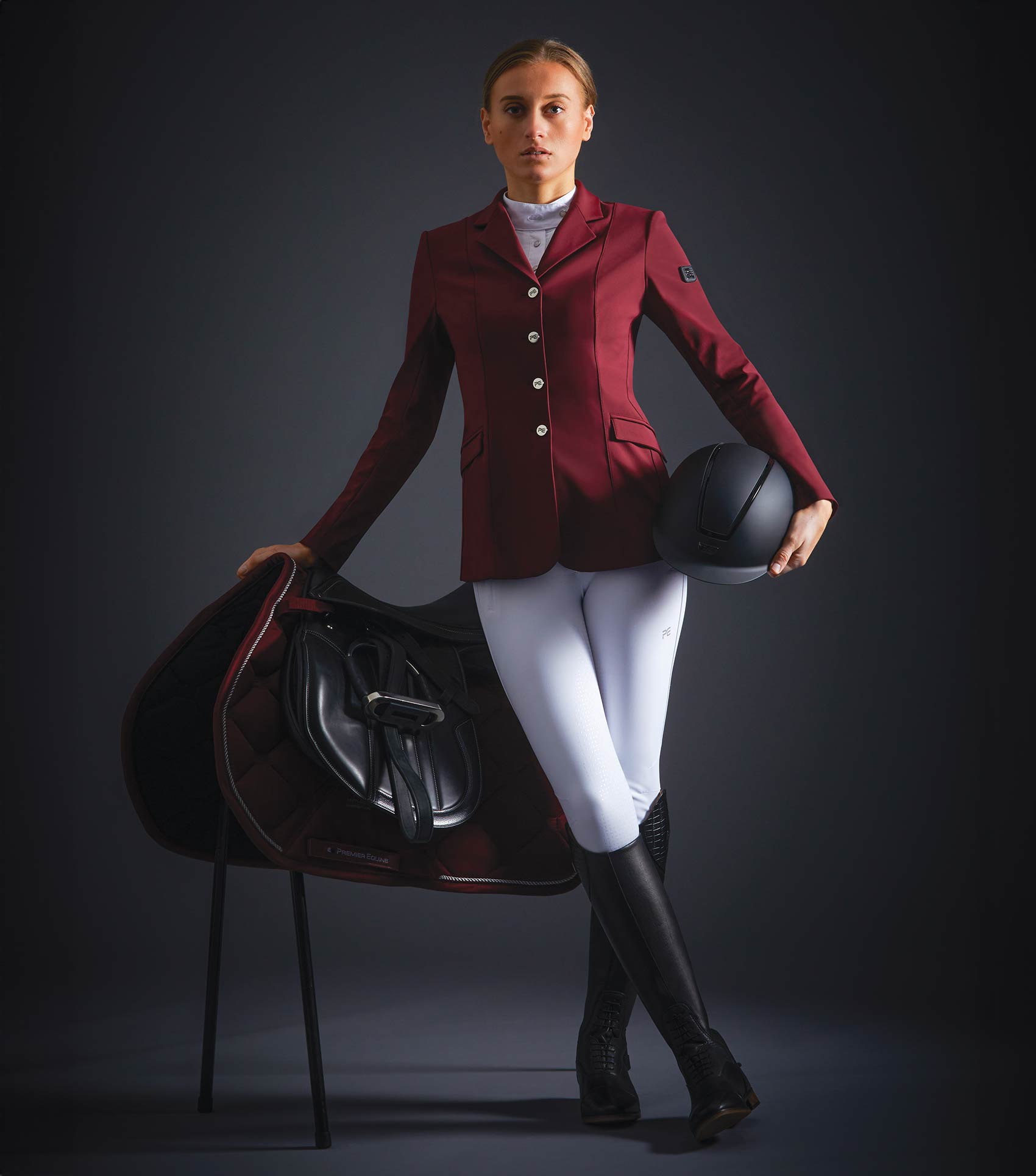 Competition clothing and equestrian wear. Wine/rogue red
