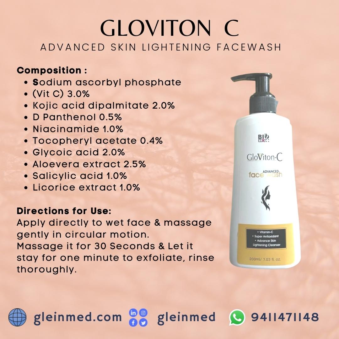 Gloviton-C: Skin Lightening Face Wash with Vitamin C, Kojic Acid, Glycolic Acid, Salicylic Acid & Liquorice Extract
