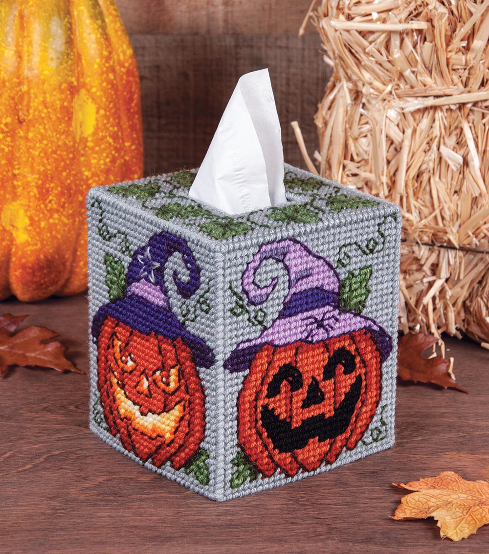 Jack-O-Lantern Tissue Box Cover Plastic Canvas Kit