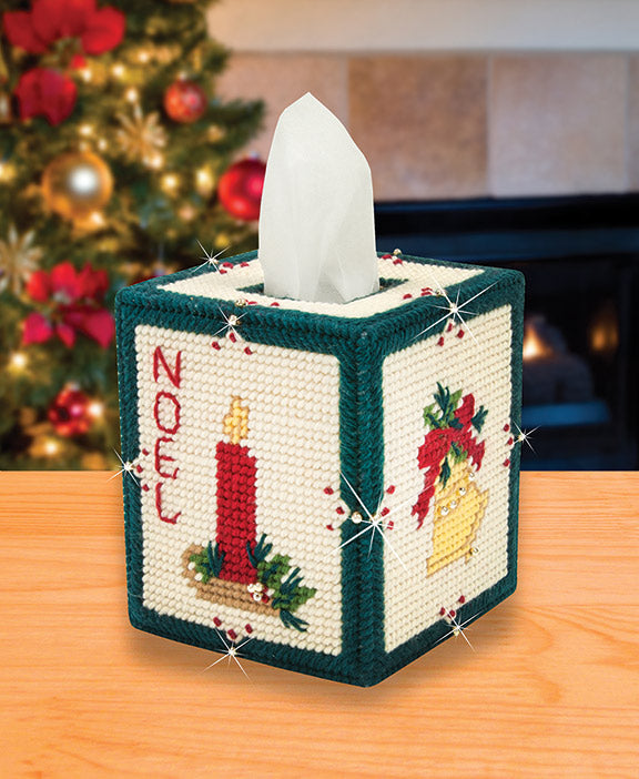 Merry & Bright Tissue Box Cover Plastic Canvas Kit