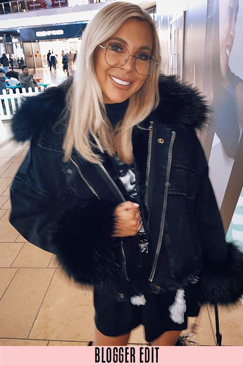 black faux fur denim jacket