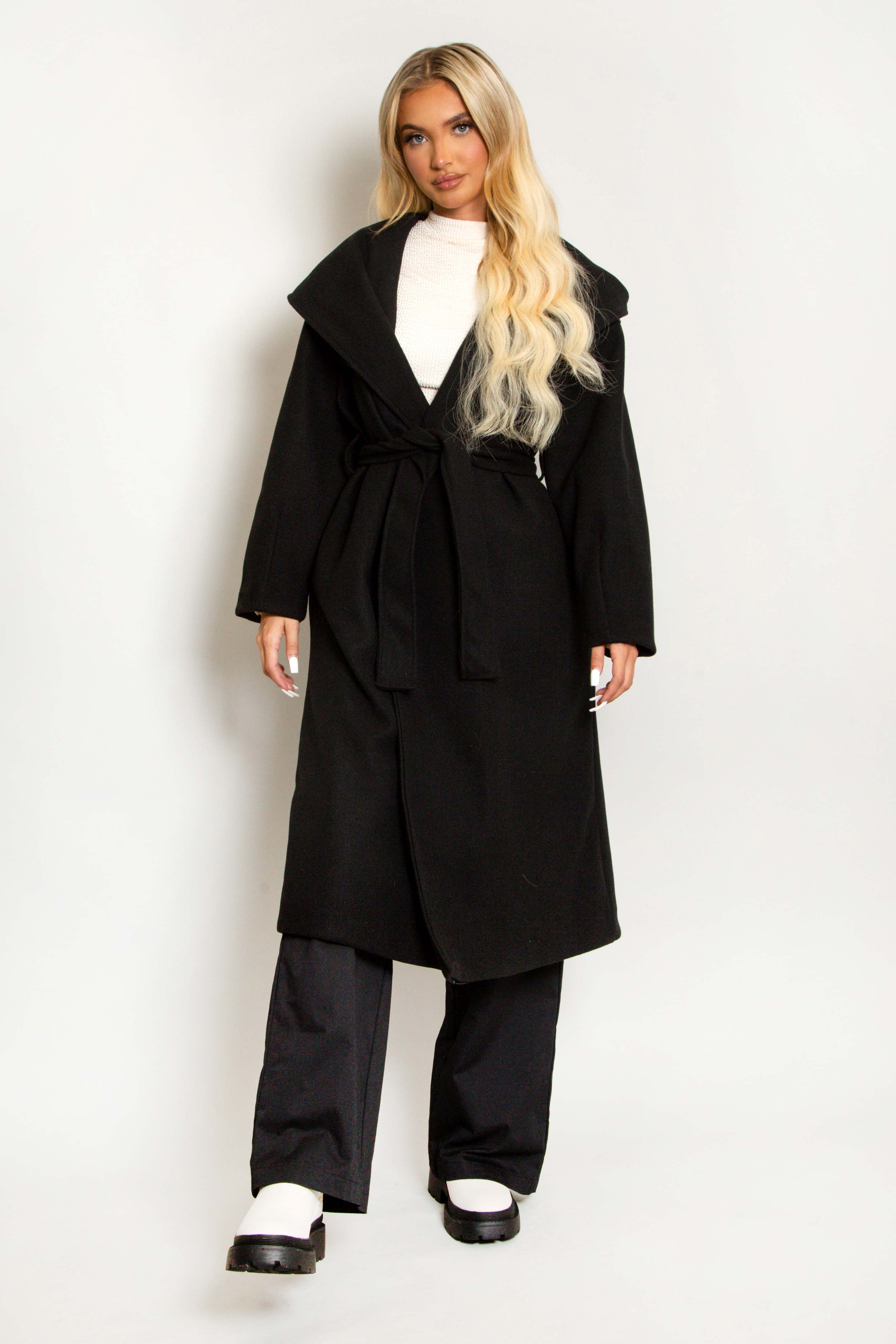 Black Maxi Brushed Hooded Duster Coat | Dressed in Lucy