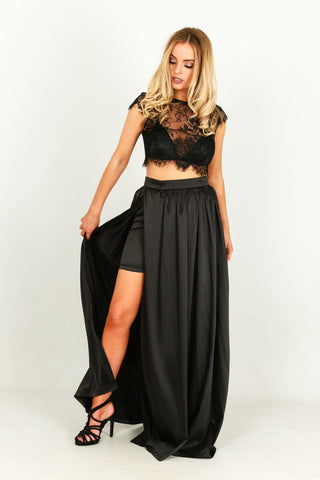 satin maxi skirt with split