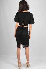 Black Lace Midi Skirt With Back Split