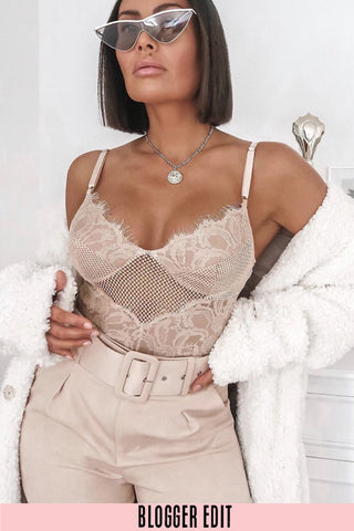 White Satin And Contrast Lace Bodysuit