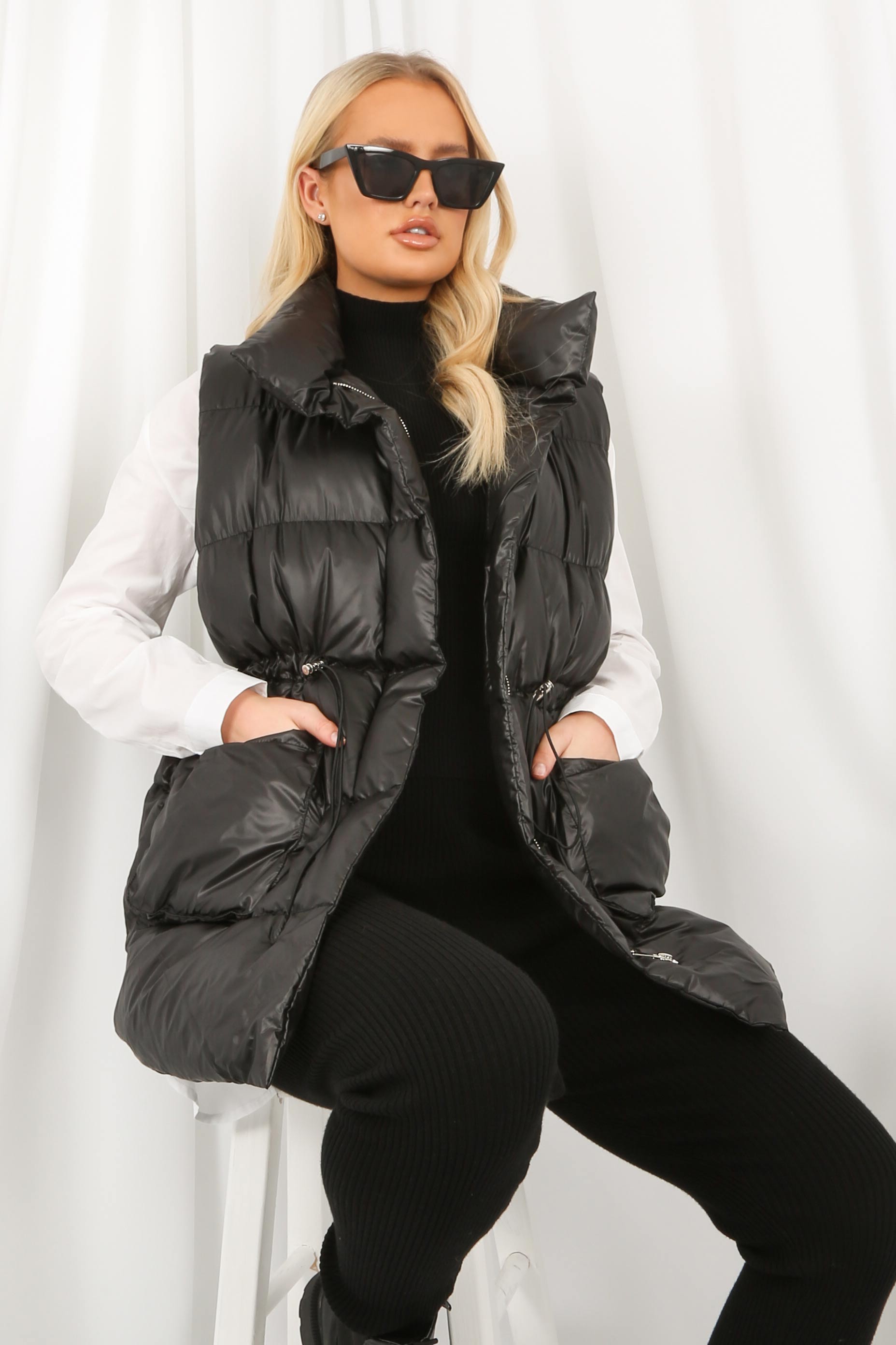 Black Shiny Puffer Gilet | Dressed in Lucy