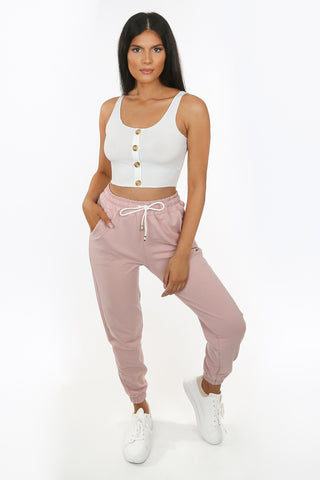Camel Satin Joggers With Elasticated Cuff