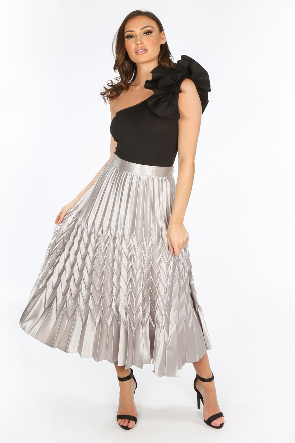 satin pleated maxi skirt