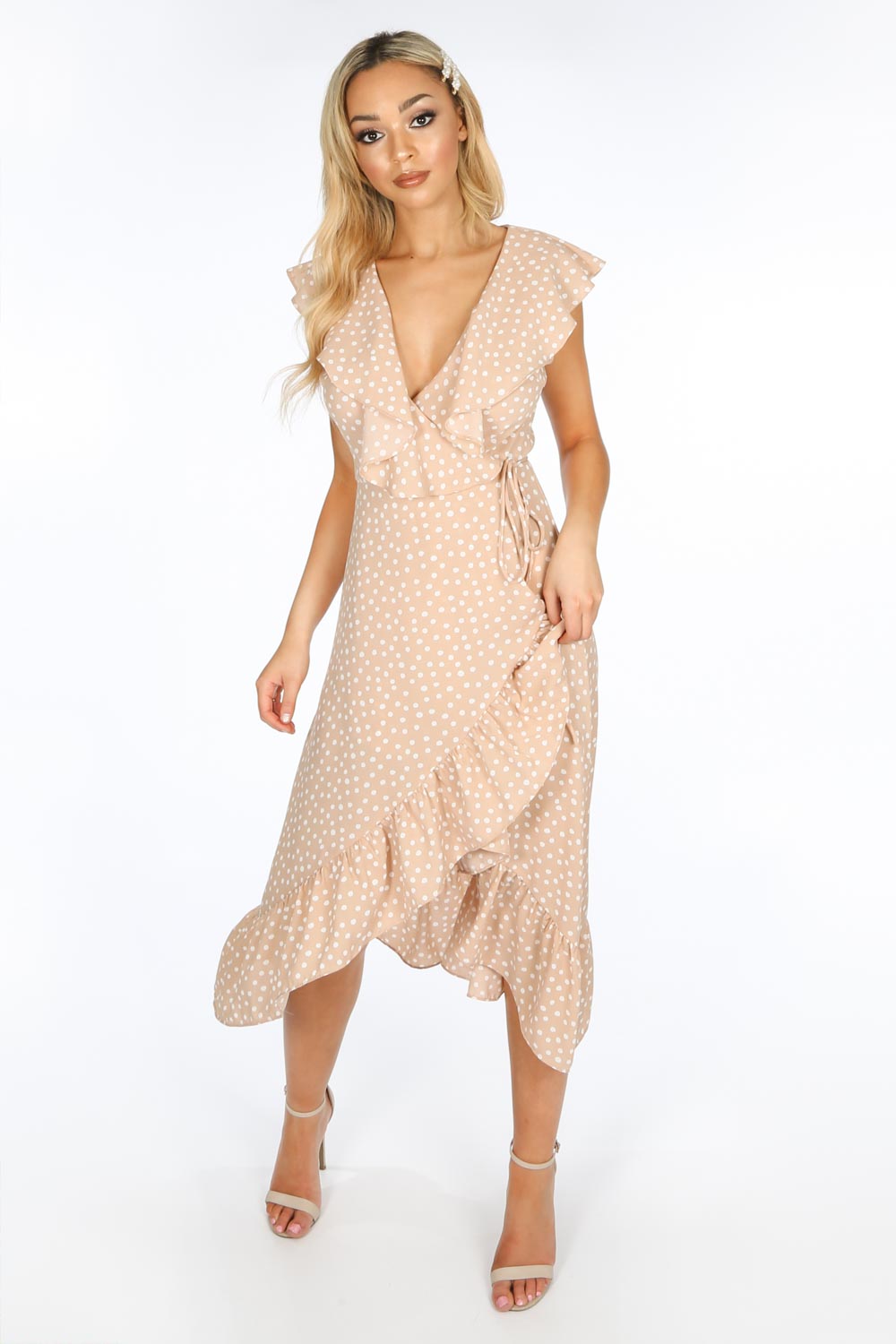 nude wrap dress