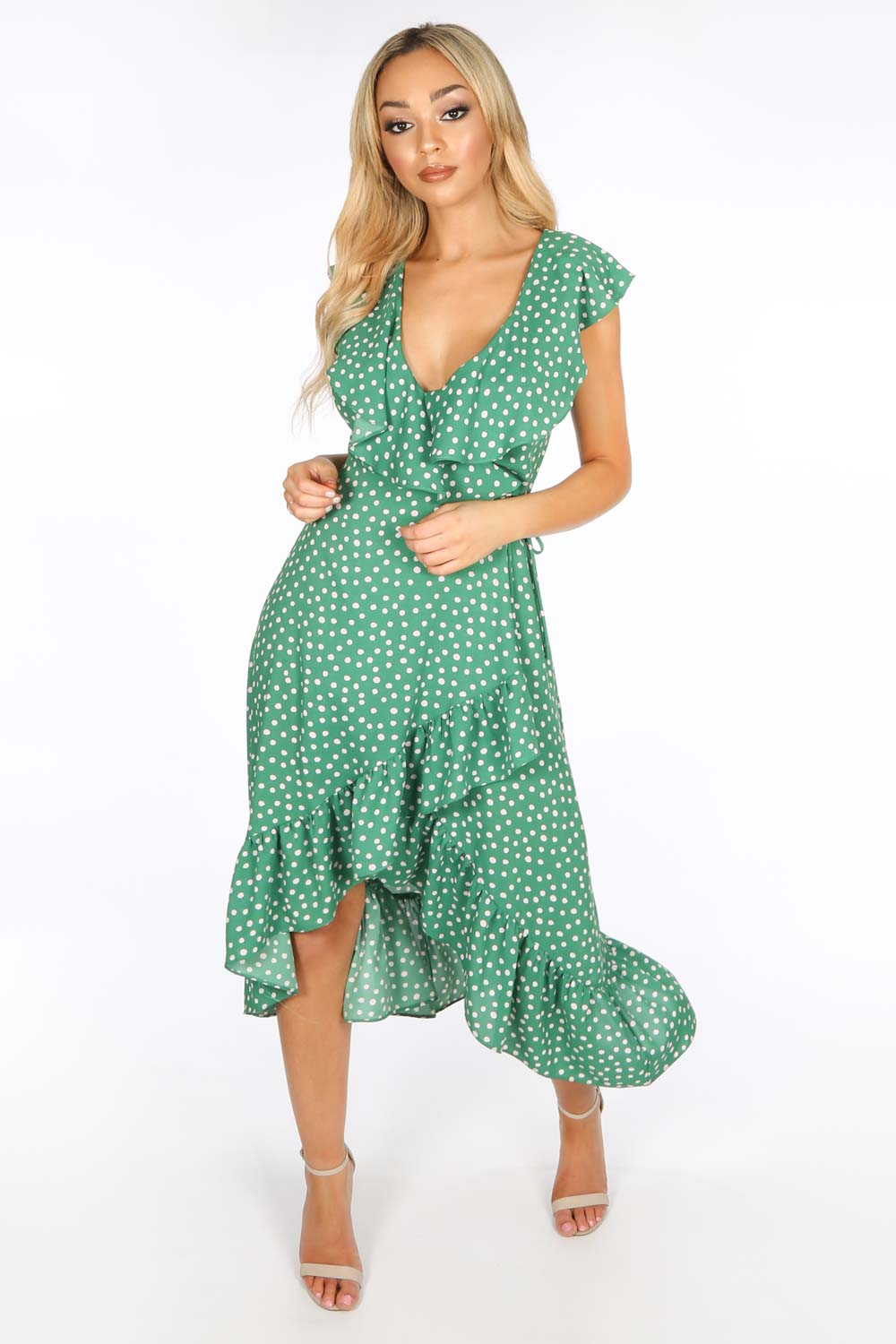green spotty wrap dress