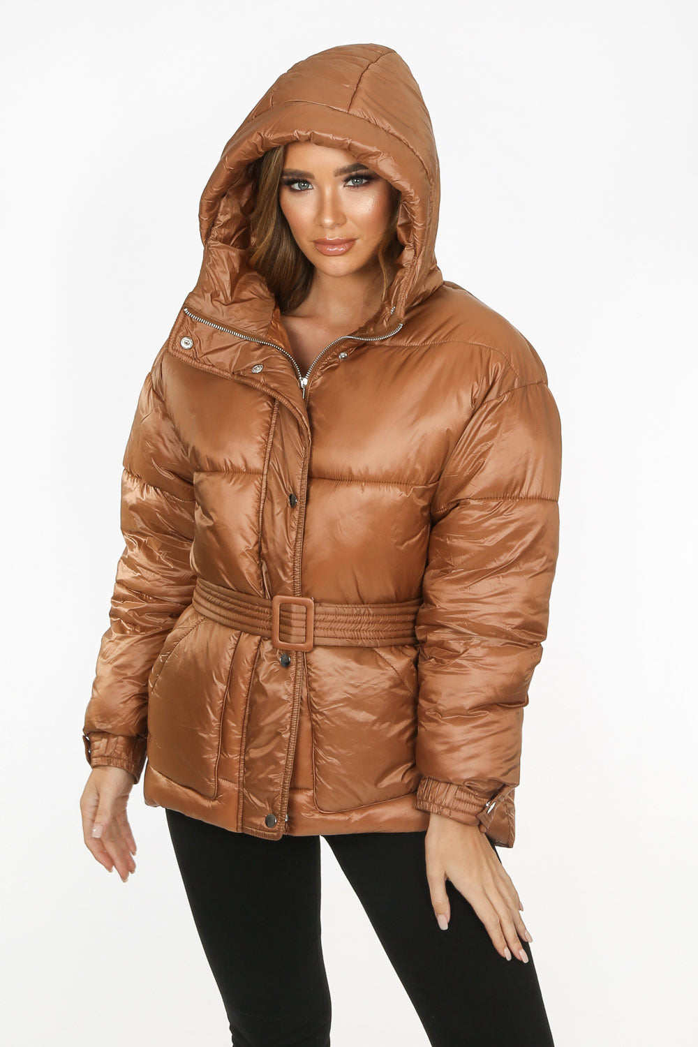 Camel Quilted Belted Puffer Jacket | Dressed in Lucy