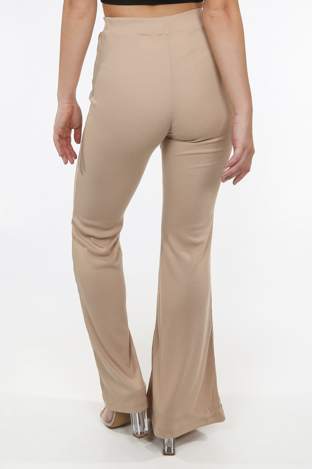 beige ribbed flared pants