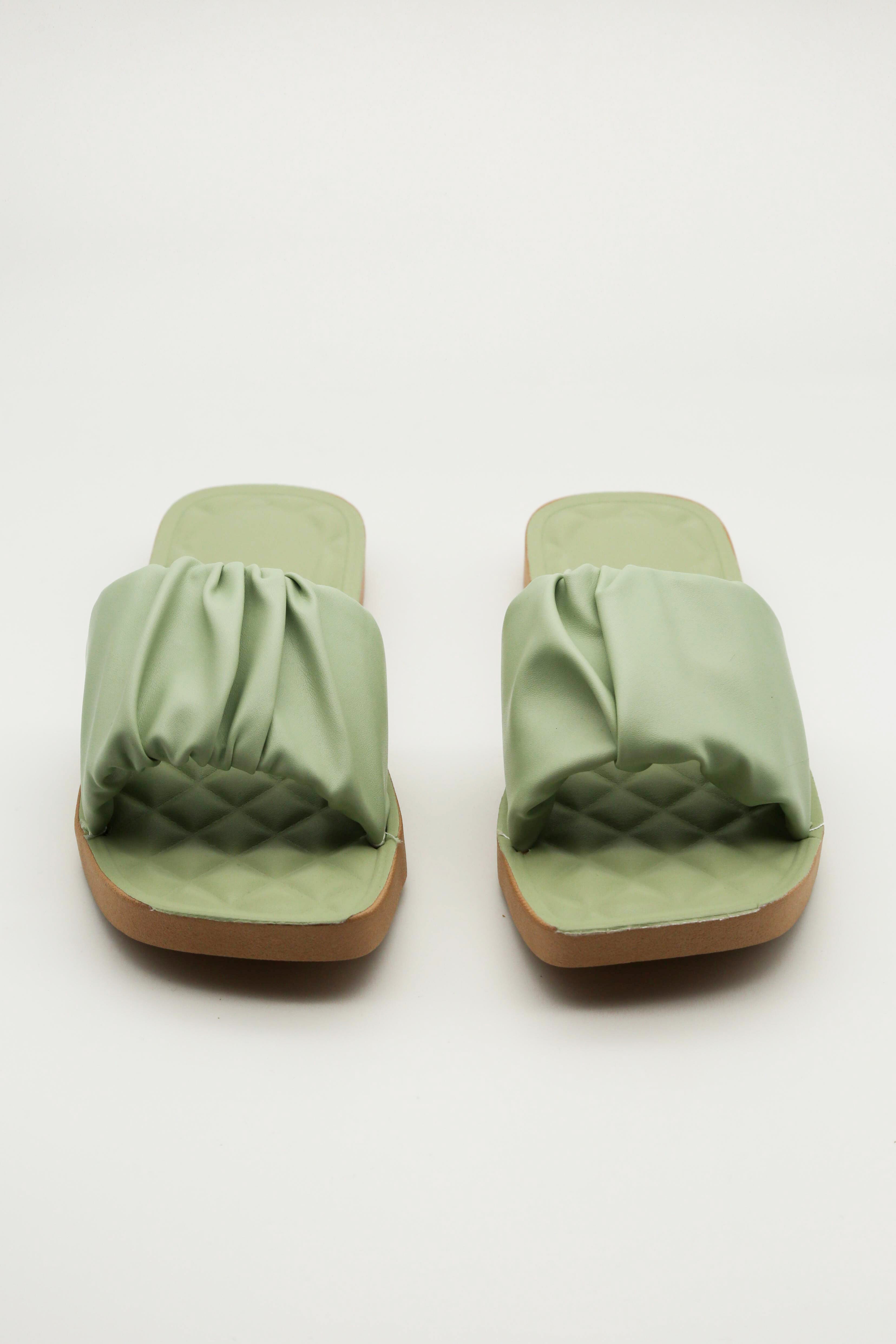 Pastel Green Ruched Sliders | Dressed in Lucy