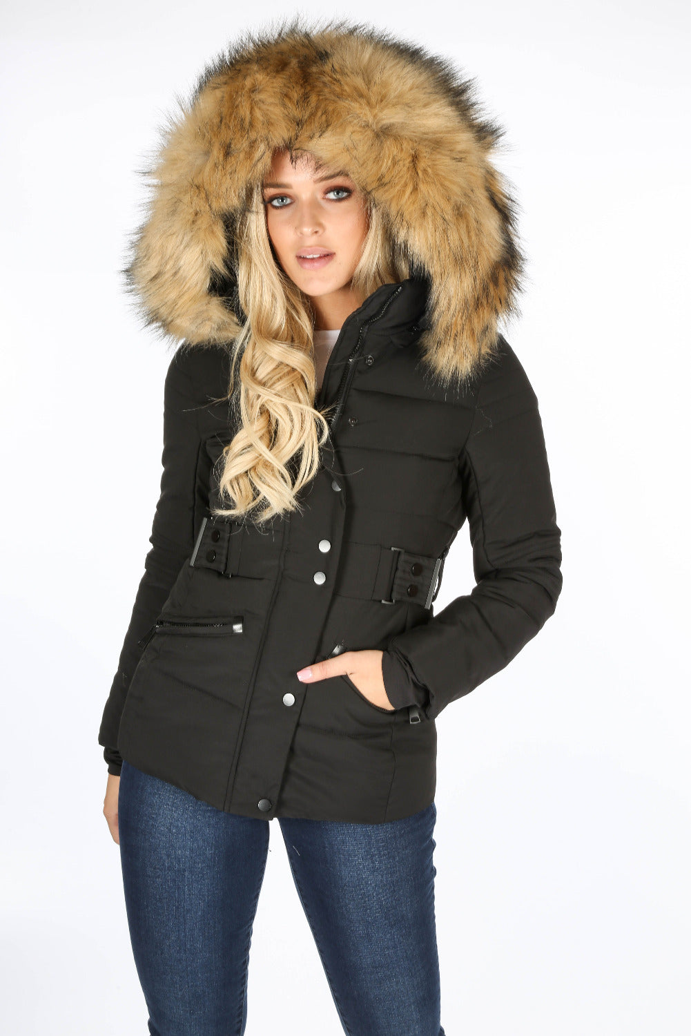 short black puffer jacket with hood