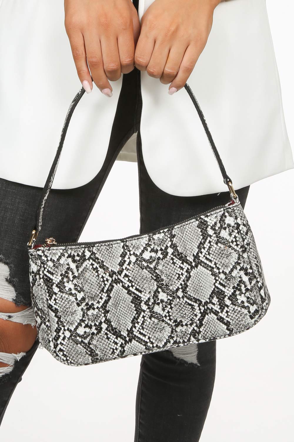 grey snake print bag