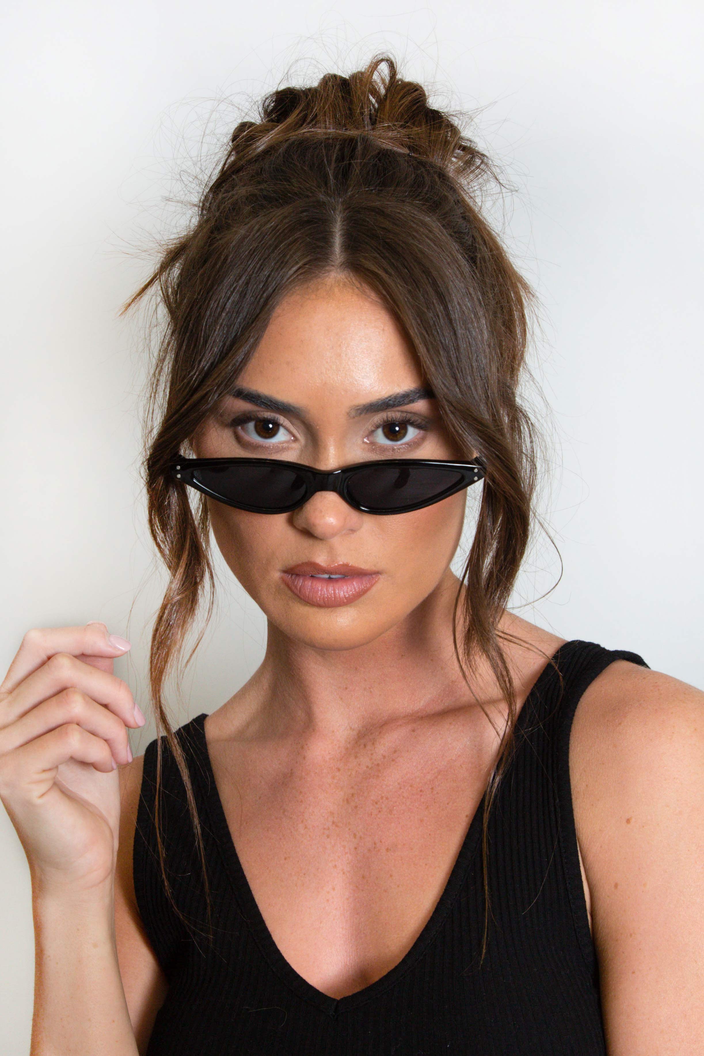 Black Cat Eye Slim Sunglasses Dressed In Lucy