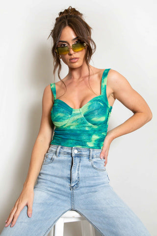 Blue Crop Top - Corset Bustier Keyhole Crop Top - Ruched Front Tie