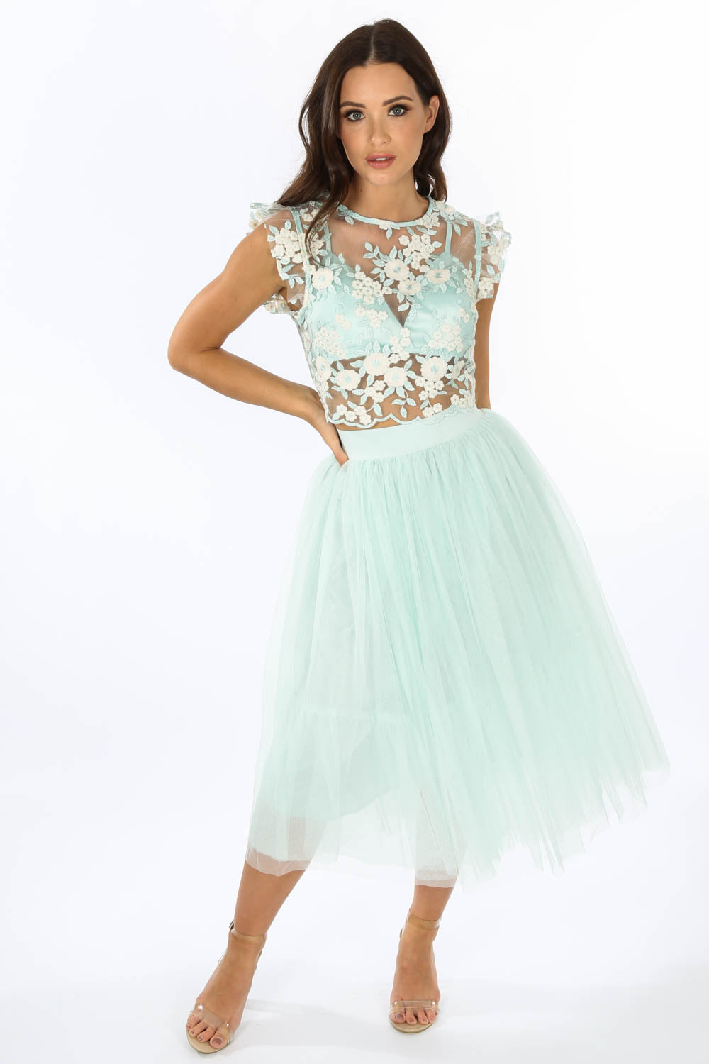 mint tulle maxi skirt