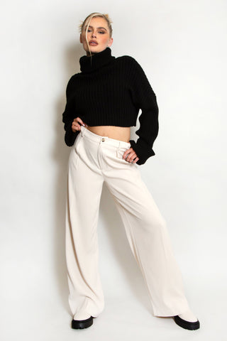 Lucy - White High Waisted Kick Flare Trousers, Trousers