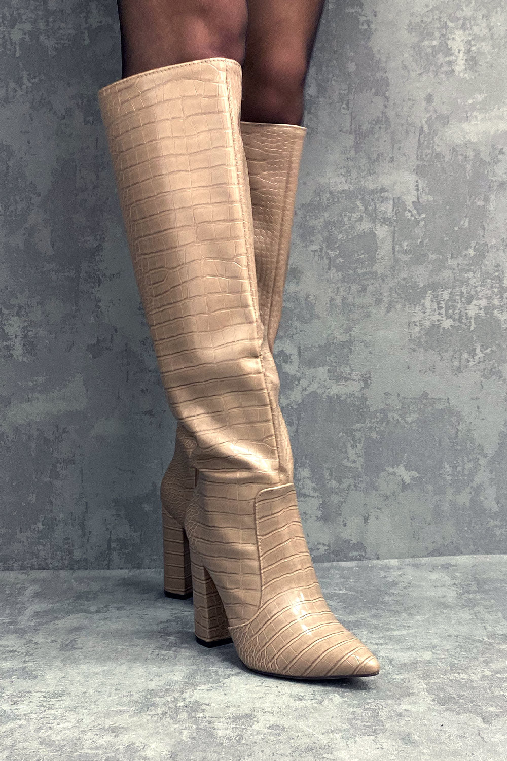 stone knee high boots