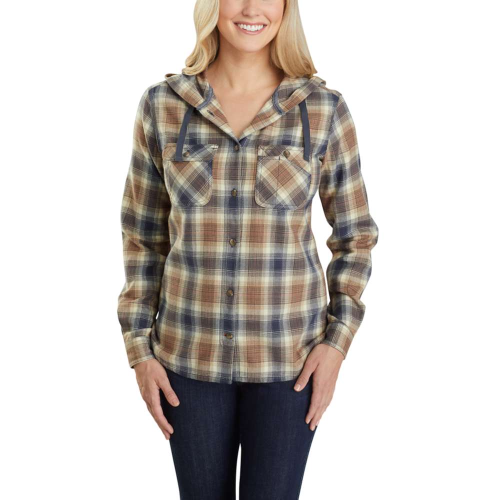 Carhartt Women's Relaxed Fit Button-Up Long Sleeve Hooded Flannel Plai ...