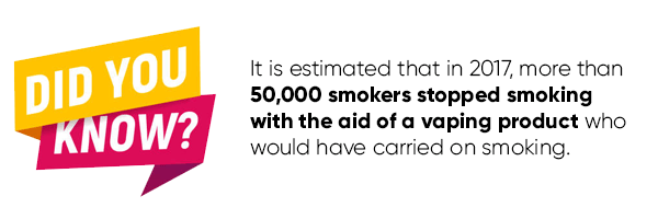It is estimated that in 2017, more than 50,000 smokers stopped smoking with the aid of a vaping product who would have carried on smoking.