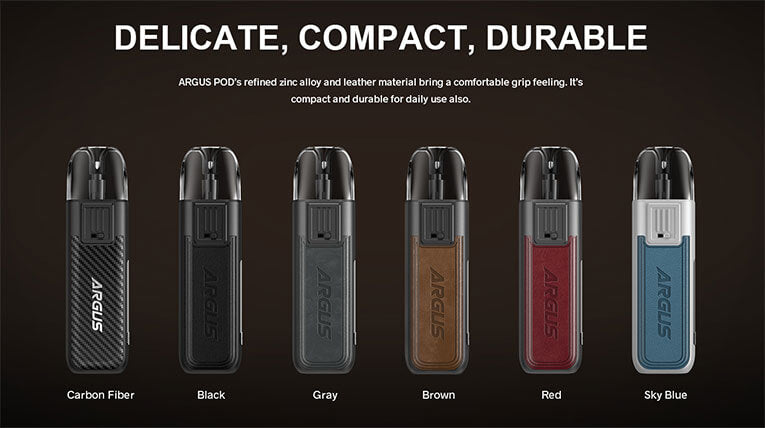 Argus Pod Available Colours; Carbon Fibre, Black, Grey, Brown, Red and Sky Blue