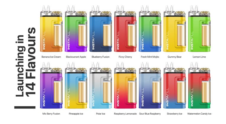  Insta-Fill 3500 Puff Pod Vape Kit 14 Nic salt e-liquid flavours available.