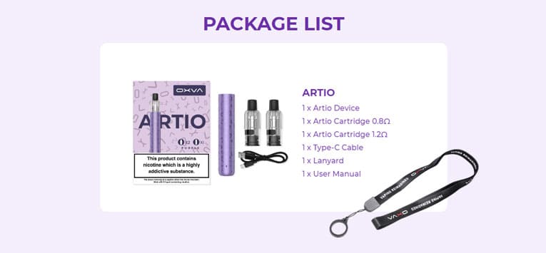 Artio vape kit box contents.