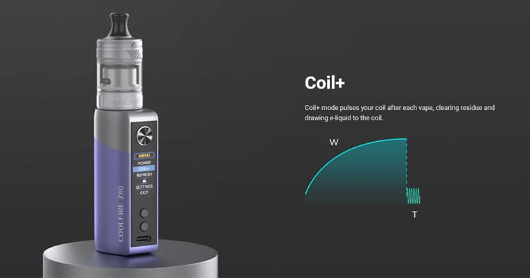 Coil plus mode pulses the coil after each vape to clear residue.