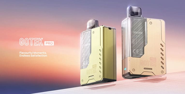Main banner image for Gotek Pro pod kit, with two devices side by side and text: "flavourful moments, endless satisfaction".