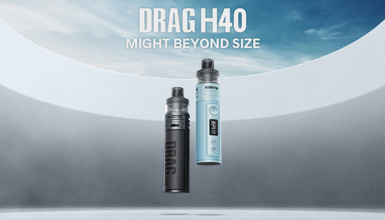 Floating Drag H40 devices in black and snow blue with bold text: "Drag H40, might beyond size".